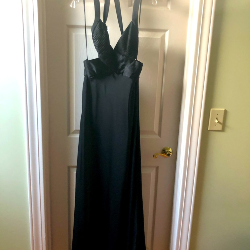 BCBG beautiful black maxi dress with gorgeous pleating on bodice